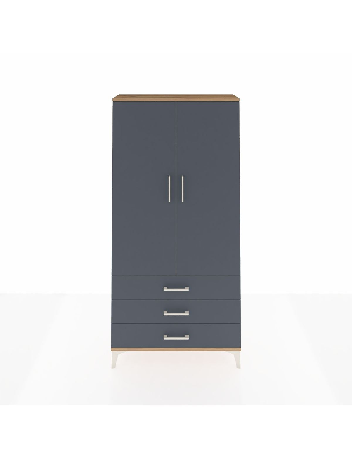 Arges Dolap Tek Raflı 3 Çekmeceli Tek Askılı 88x30x182 Çam-Antrasit