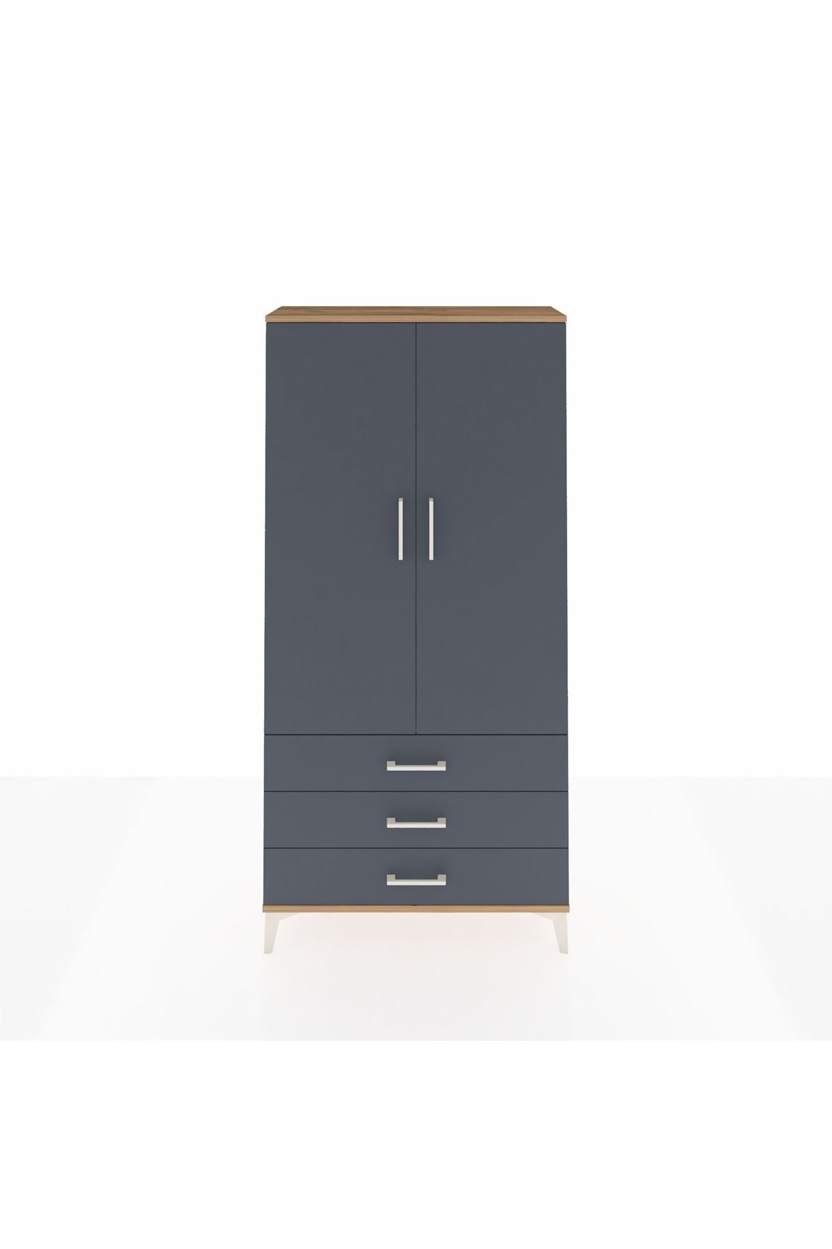 Arges Dolap Tek Raflı 3 Çekmeceli Tek Askılı 88x30x182 Çam-Antrasit