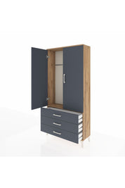 Arges Dolap Tek Raflı 3 Çekmeceli Tek Askılı 88x30x182 Çam-Antrasit