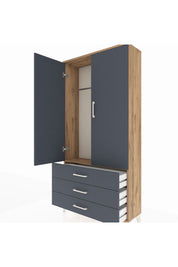 Arges Dolap Tek Raflı 3 Çekmeceli Tek Askılı 88x30x182 Çam-Antrasit