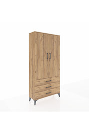 Arges Dolap Tek Raflı 3 Çekmeceli Tek Askılı 88x30x182 Çam-Çam