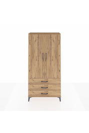 Arges Dolap Tek Raflı 3 Çekmeceli Tek Askılı 88x30x182 Çam-Çam