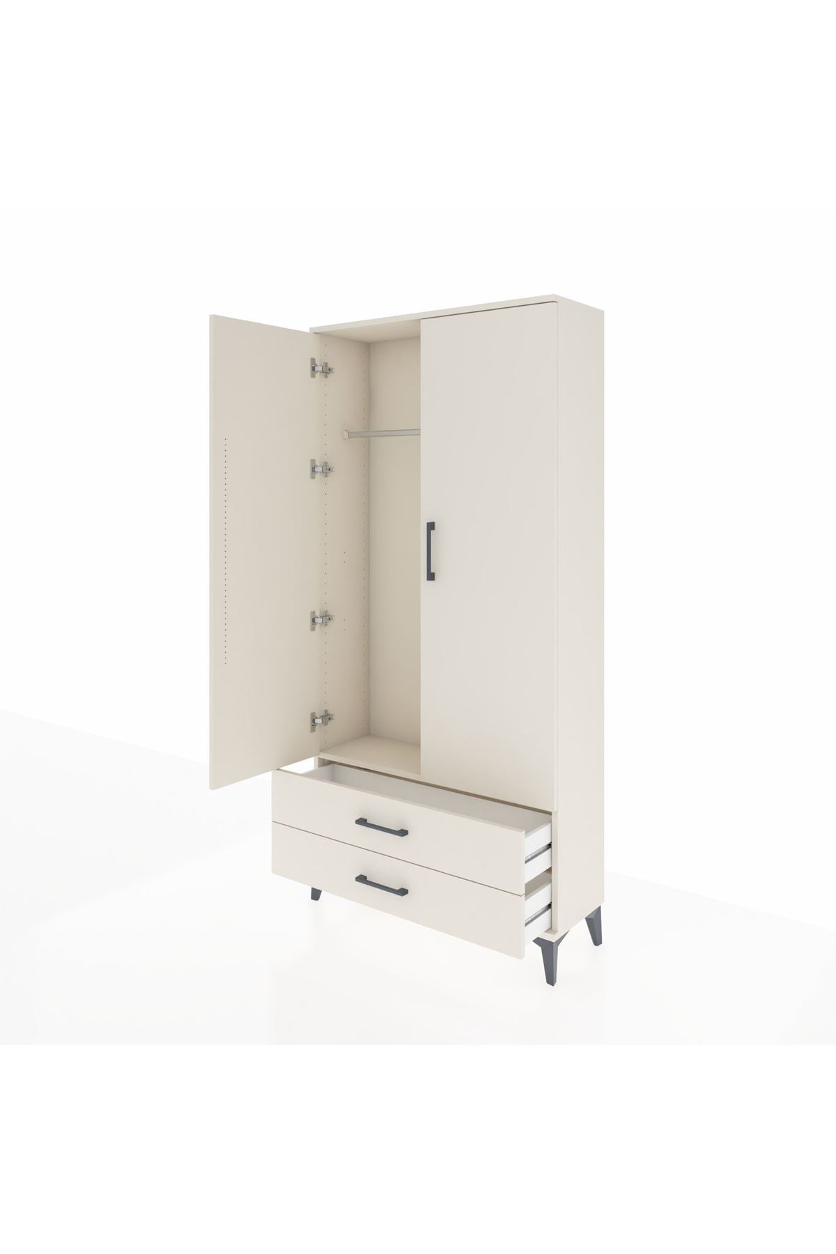 Arges Dolap Tek Raflı 2 Çekmeceli Tek Askılı 88x30x182 - S24M029V1A