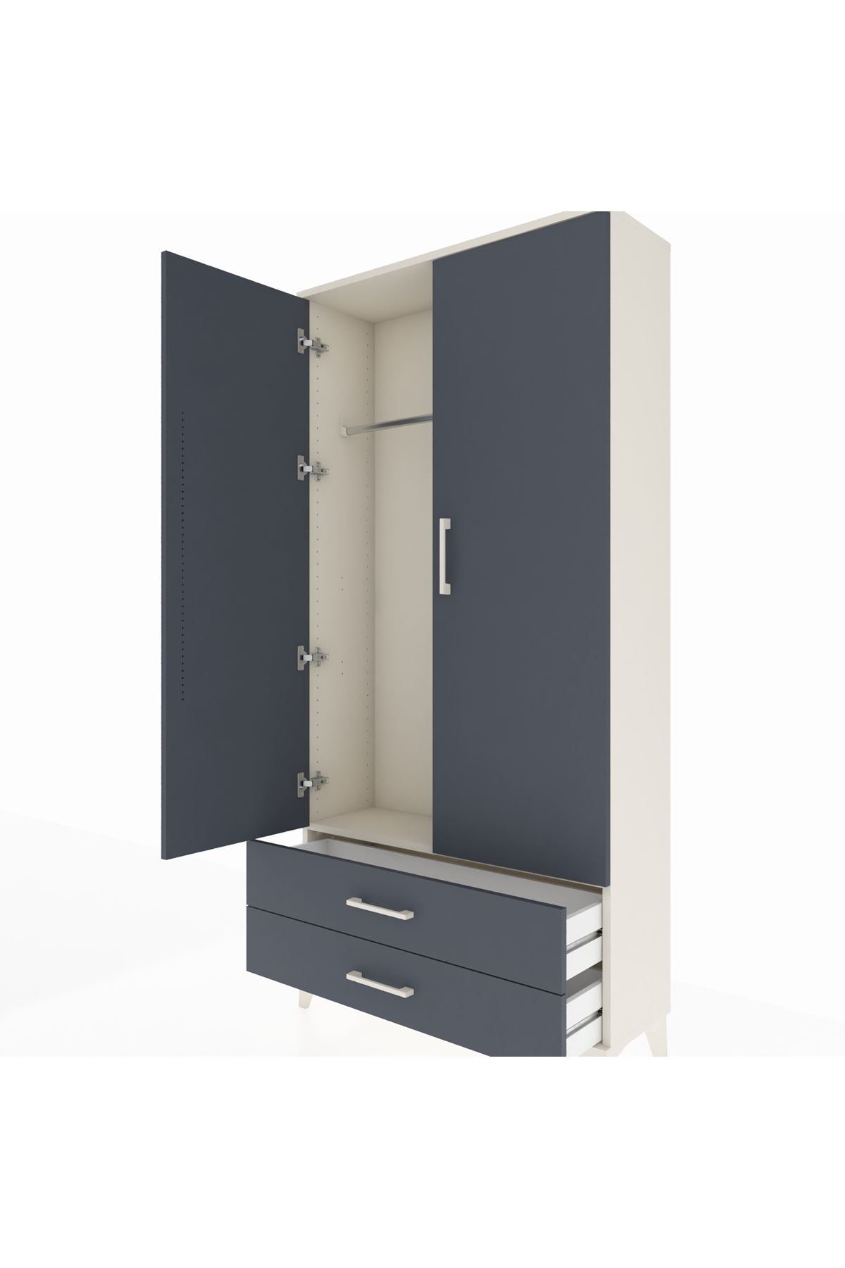 Arges Dolap Tek Raflı 2 Çekmeceli Tek Askılı 88x30x182 Aytaşı-Antrasit