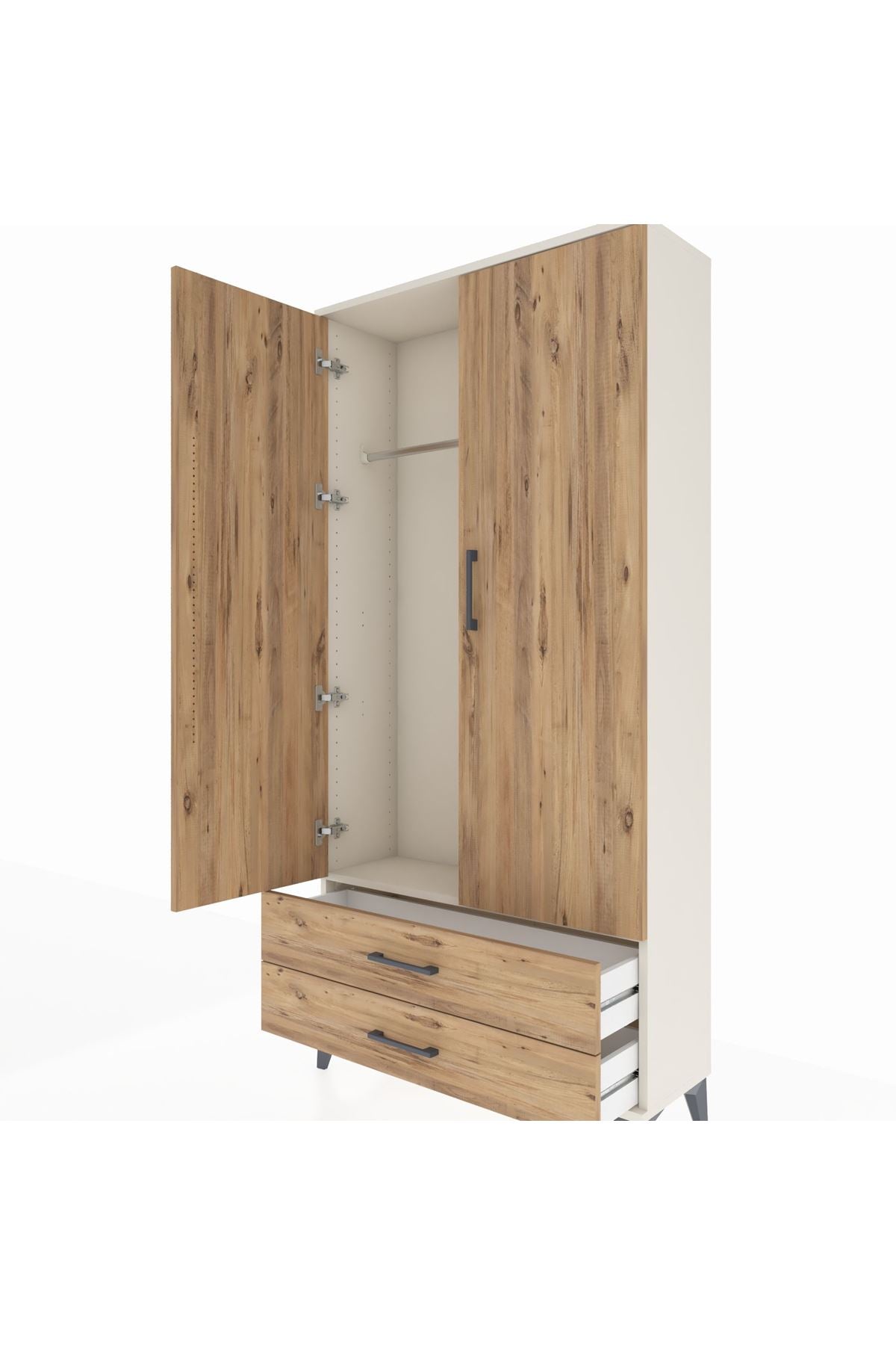 Arges Dolap Tek Raflı 2 Çekmeceli Tek Askılı 88x30x182 Aytaşı-Çam