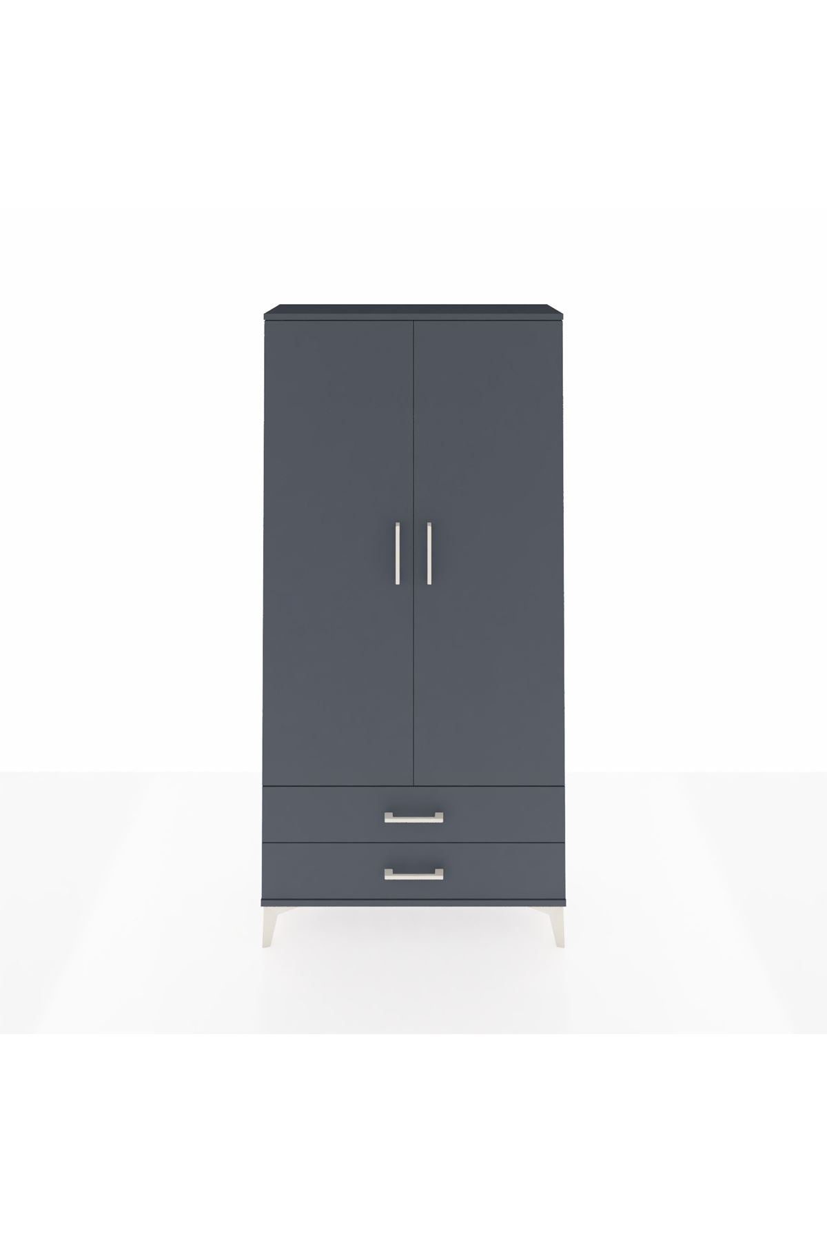 Arges Dolap Tek Raflı 2 Çekmeceli Tek Askılı 88x30x182 Antrasit-Antrasit