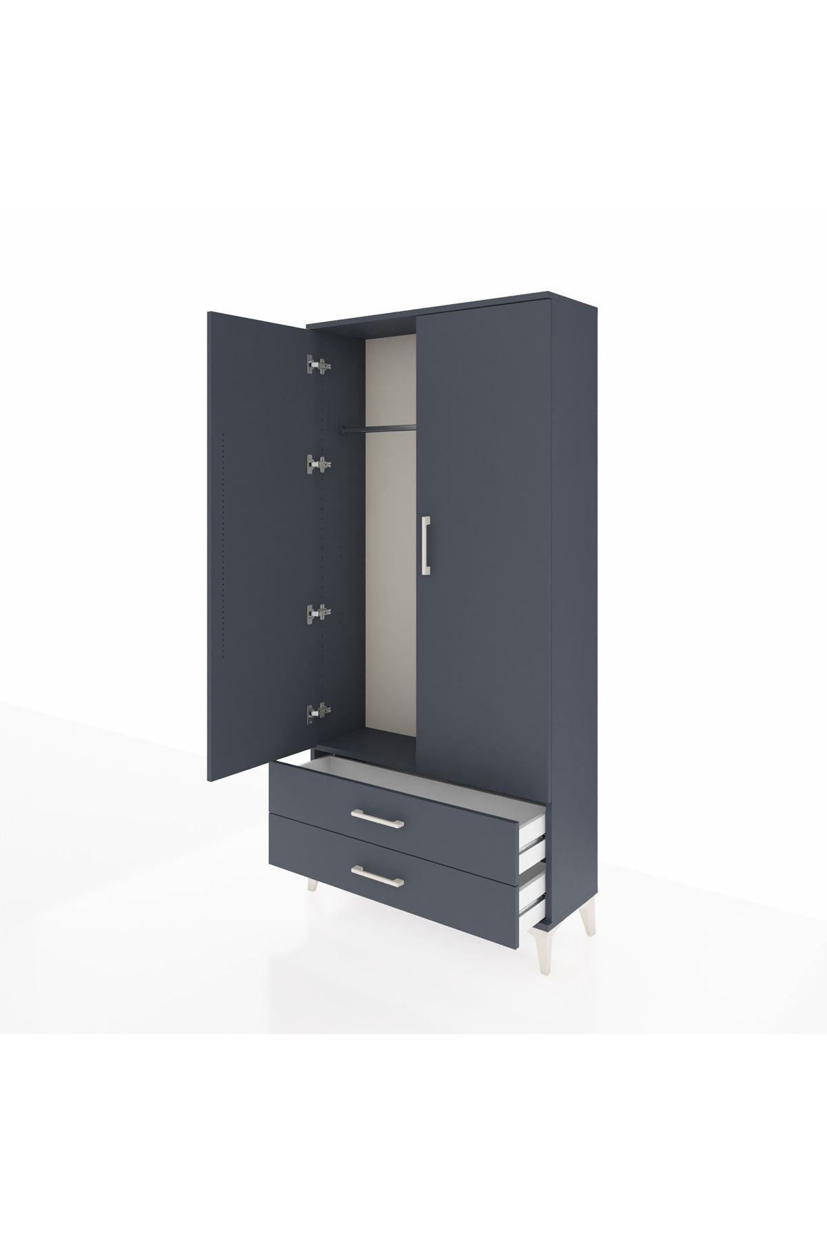 Arges Dolap Tek Raflı 2 Çekmeceli Tek Askılı 88x30x182 Antrasit-Antrasit