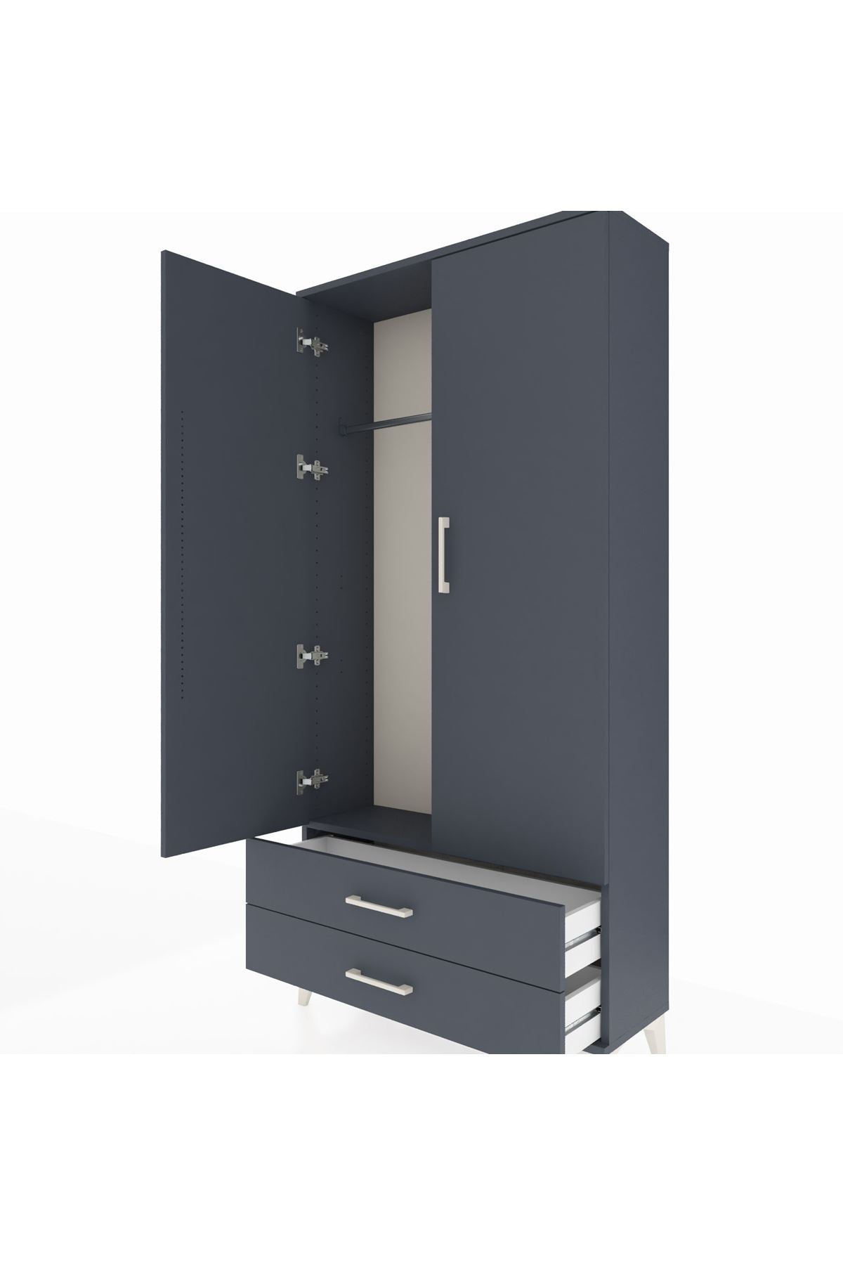 Arges Dolap Tek Raflı 2 Çekmeceli Tek Askılı 88x30x182 Antrasit-Antrasit