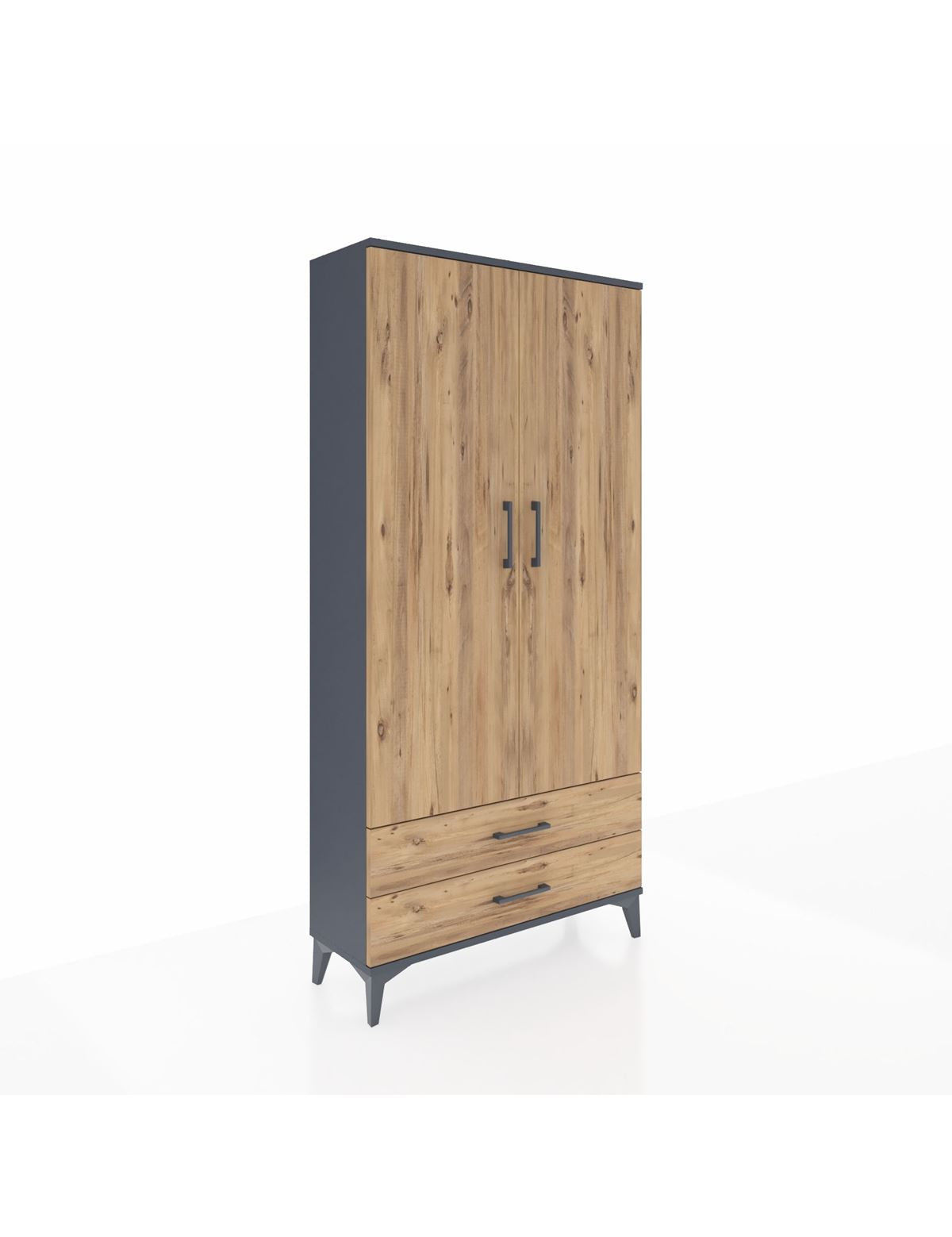 Arges Dolap Tek Raflı 2 Çekmeceli Tek Askılı 88x30x182 Antrasit-Çam