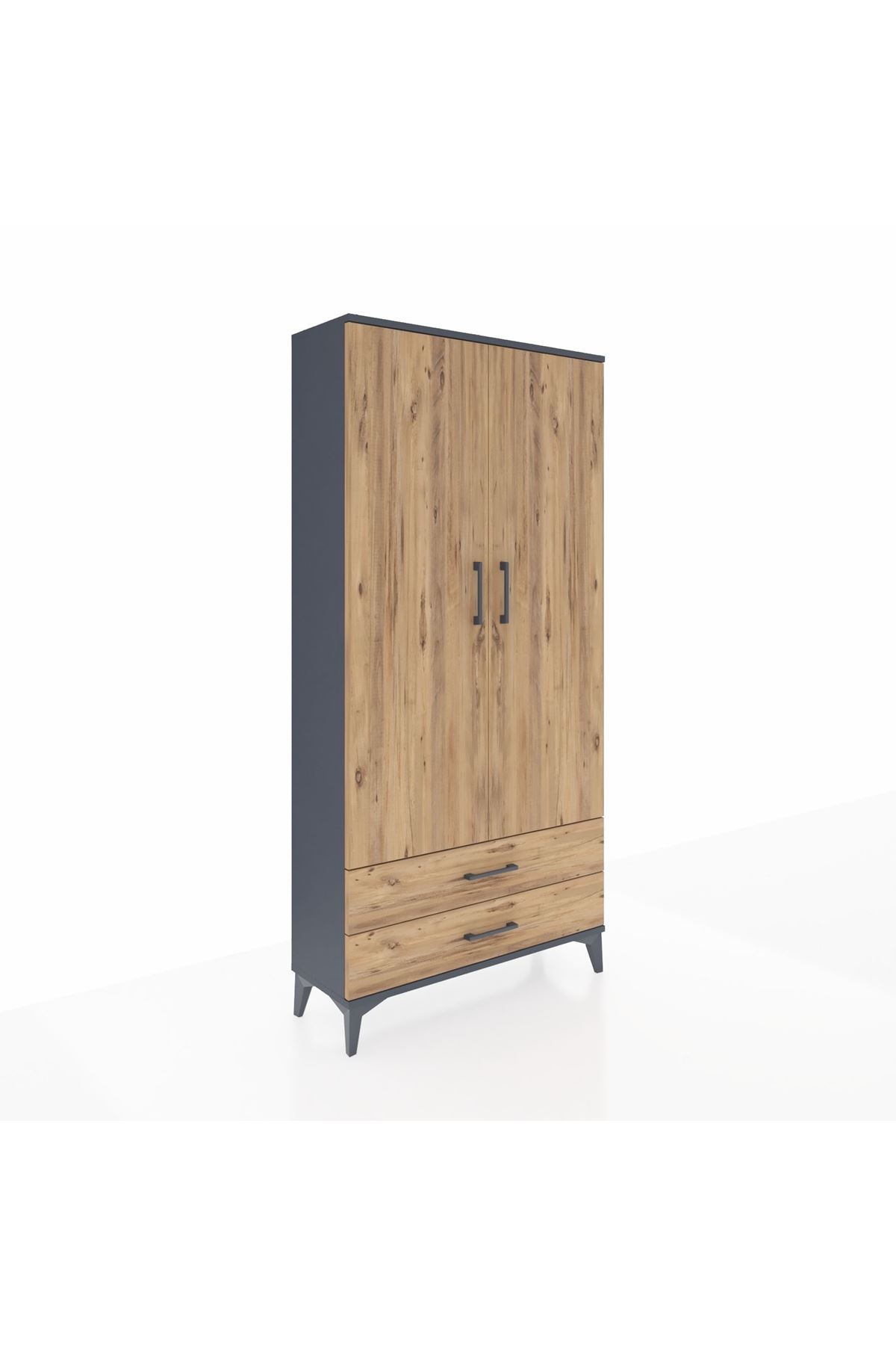 Arges Dolap Tek Raflı 2 Çekmeceli Tek Askılı 88x30x182 Antrasit-Çam