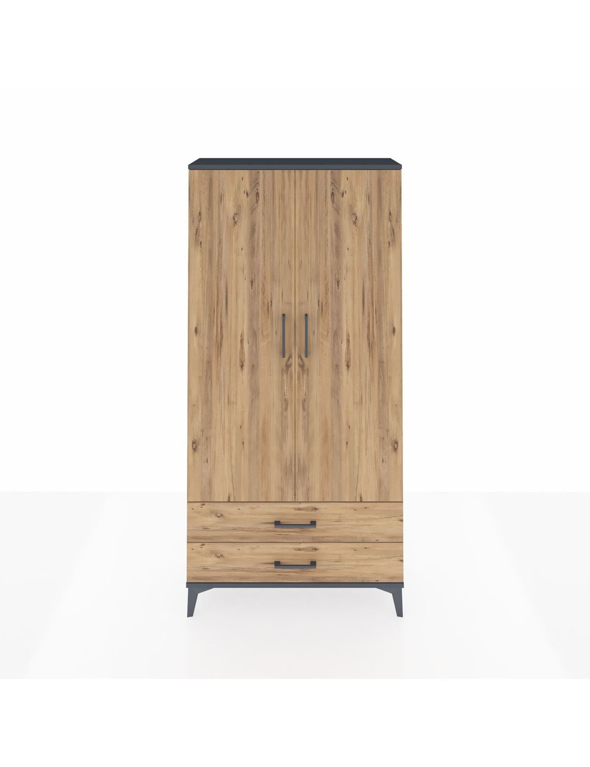 Arges Dolap Tek Raflı 2 Çekmeceli Tek Askılı 88x30x182 Antrasit-Çam