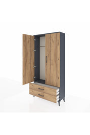 Arges Dolap Tek Raflı 2 Çekmeceli Tek Askılı 88x30x182 Antrasit-Çam