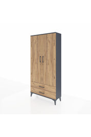 Arges Dolap Tek Raflı 2 Çekmeceli Tek Askılı 88x30x182 Antrasit-Çam