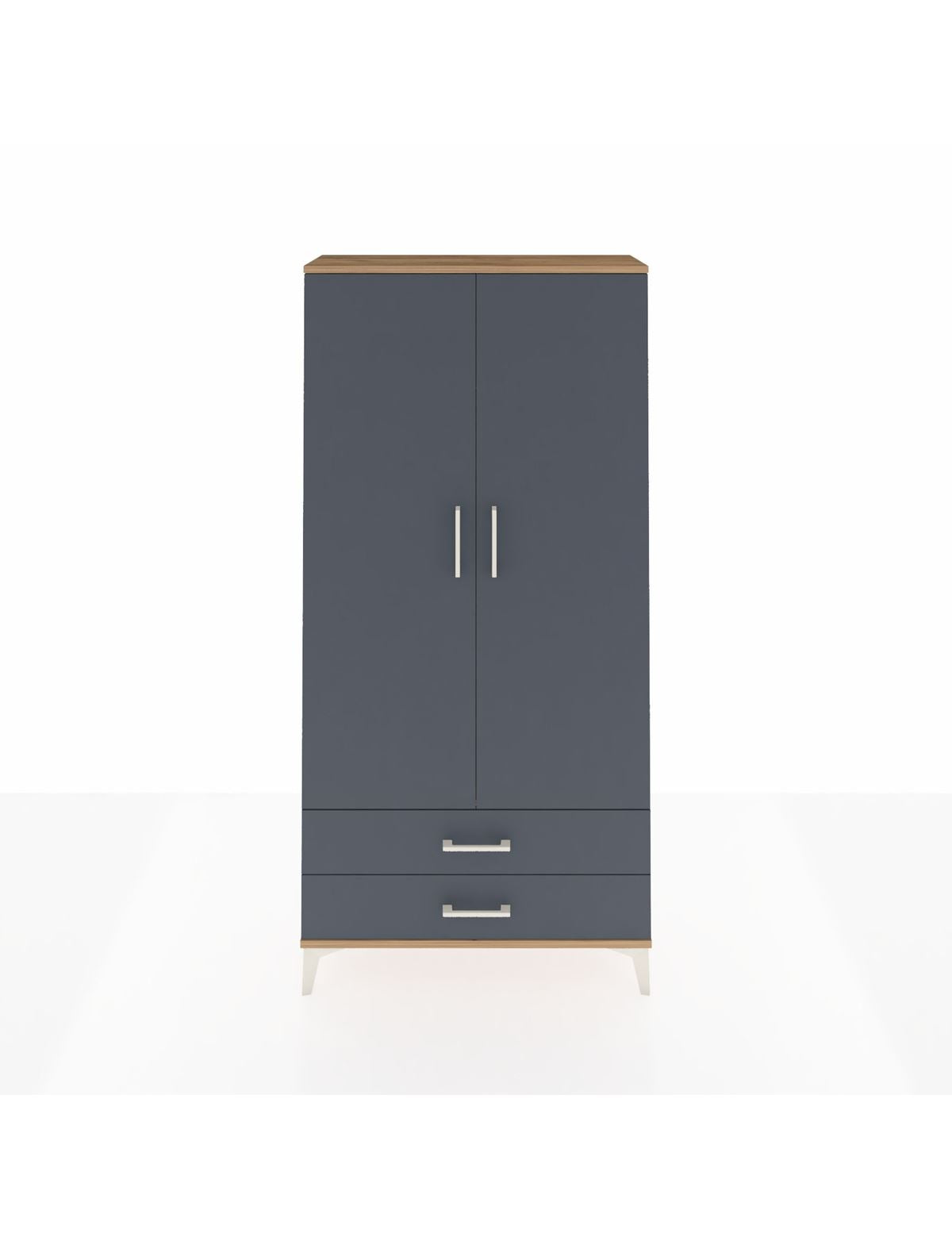 Arges Dolap Tek Raflı 2 Çekmeceli Tek Askılı 88x30x182 Çam-Antrasit