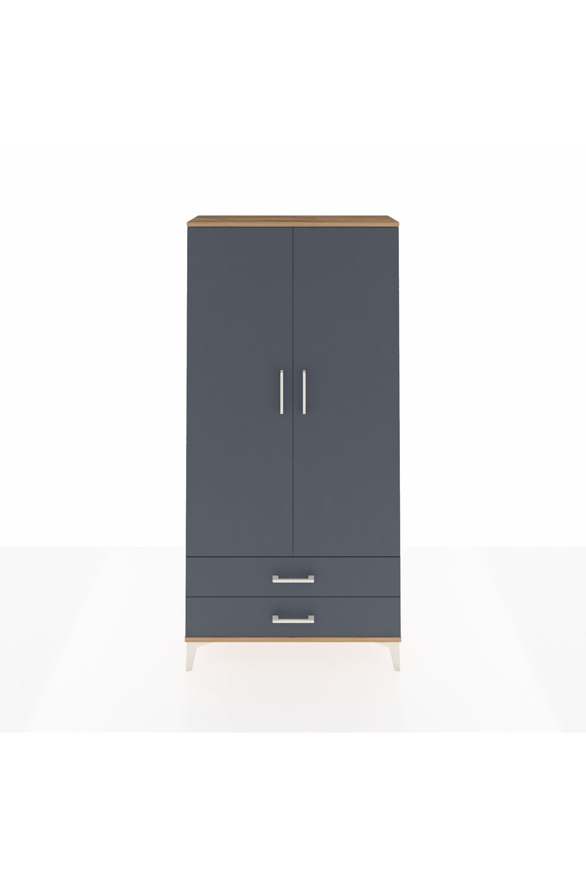 Arges Dolap Tek Raflı 2 Çekmeceli Tek Askılı 88x30x182 Çam-Antrasit