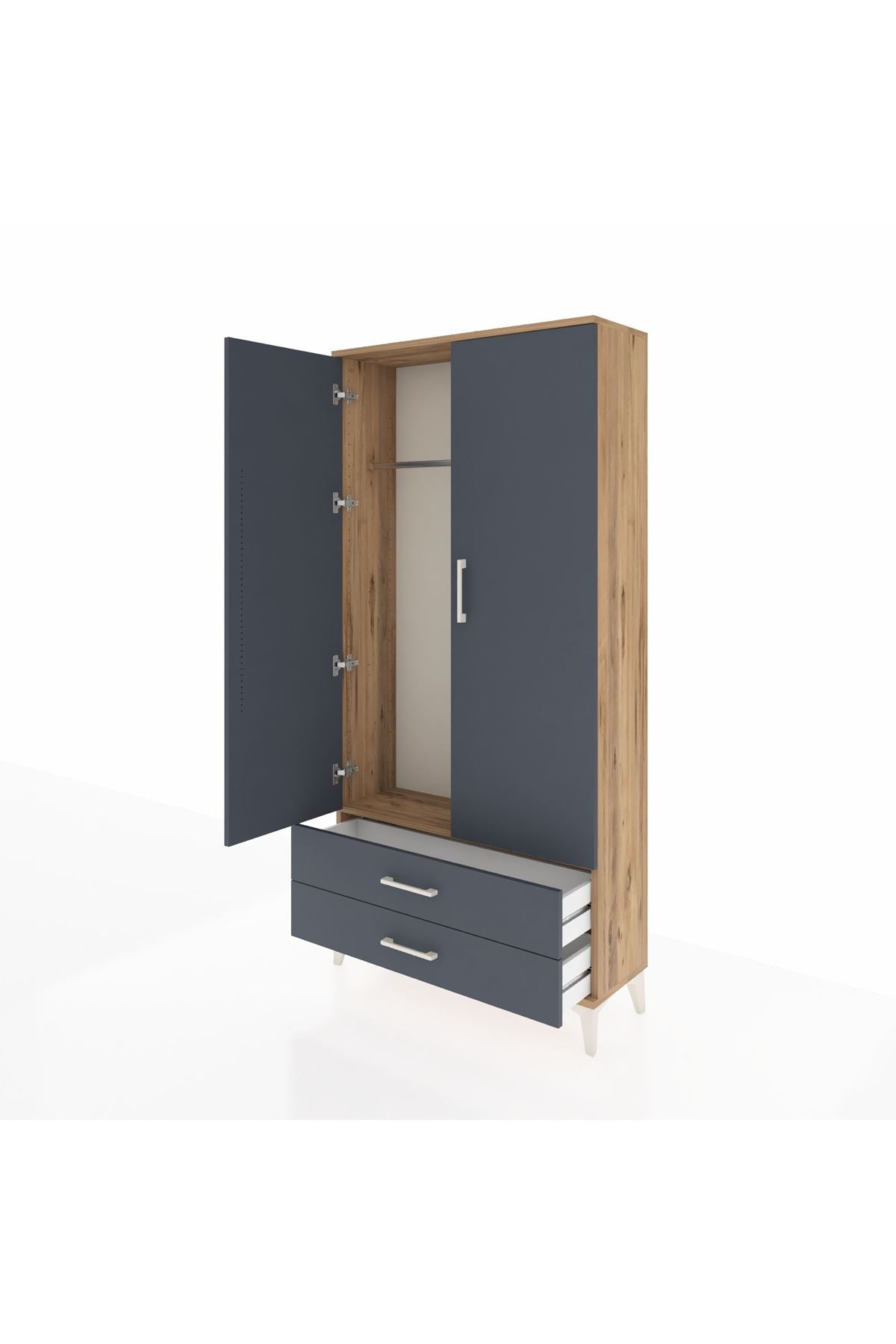 Arges Dolap Tek Raflı 2 Çekmeceli Tek Askılı 88x30x182 Çam-Antrasit