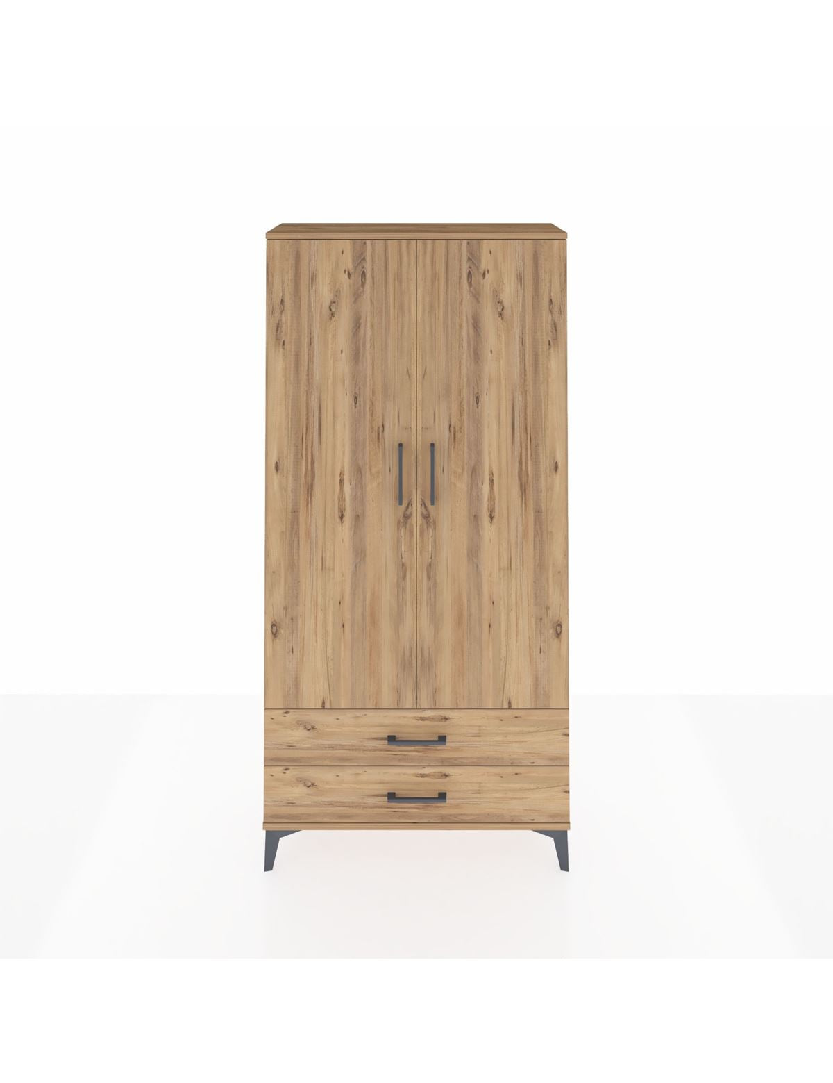 Arges Dolap Tek Raflı 2 Çekmeceli Tek Askılı 88x30x182 Çam-Çam