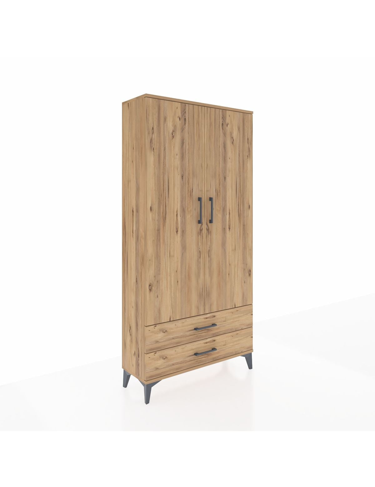 Arges Dolap Tek Raflı 2 Çekmeceli Tek Askılı 88x30x182 Çam-Çam