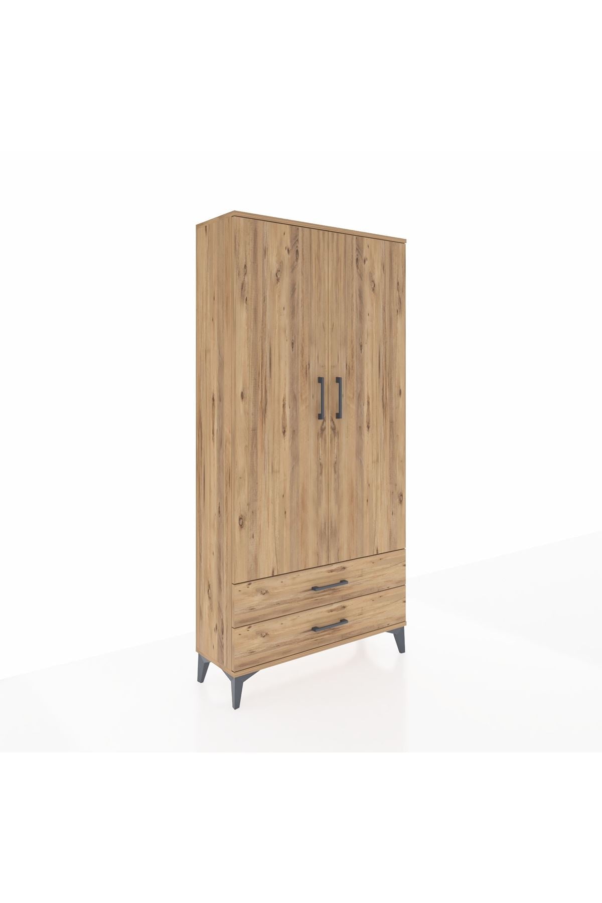 Arges Dolap Tek Raflı 2 Çekmeceli Tek Askılı 88x30x182 Çam-Çam