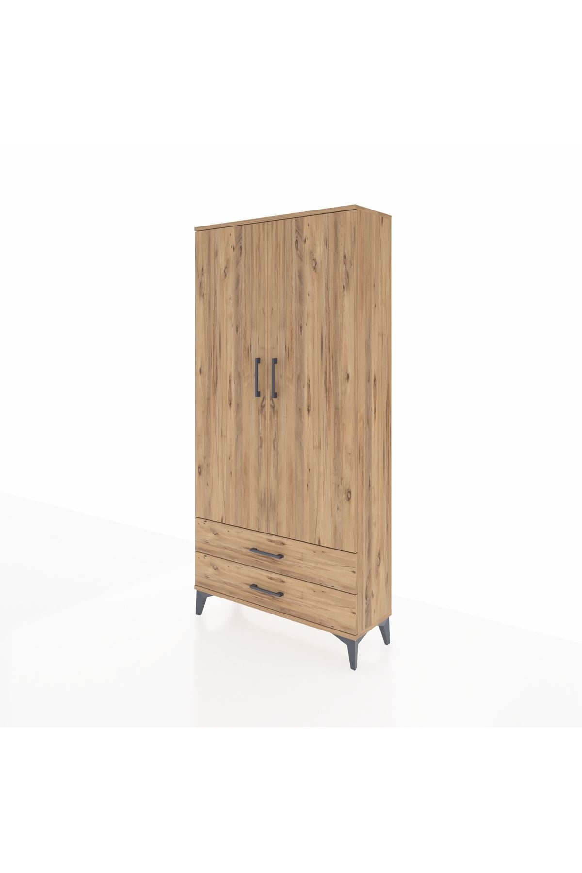 Arges Dolap Tek Raflı 2 Çekmeceli Tek Askılı 88x30x182 Çam-Çam