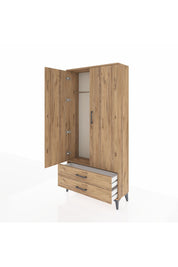Arges Dolap Tek Raflı 2 Çekmeceli Tek Askılı 88x30x182 Çam-Çam