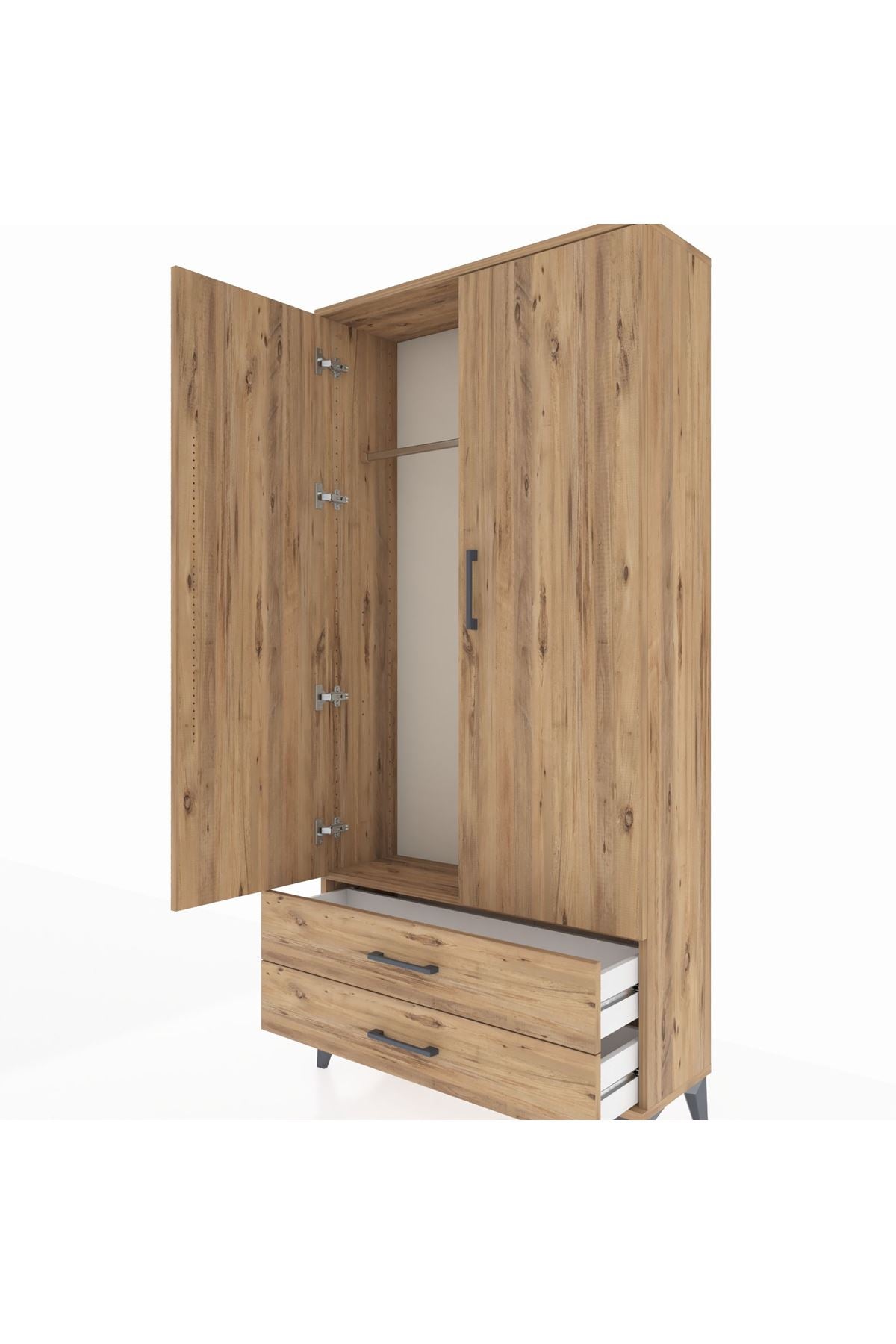 Arges Dolap Tek Raflı 2 Çekmeceli Tek Askılı 88x30x182 Çam-Çam