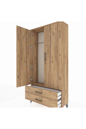 Arges Dolap Tek Raflı 2 Çekmeceli Tek Askılı 88x30x182 Çam-Çam