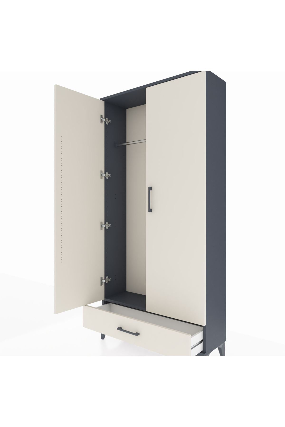 Arges Dolap Tek Raflı Tek Çekmeceli Tek Askılı 88x30x182 Antrasit-Aytaşı