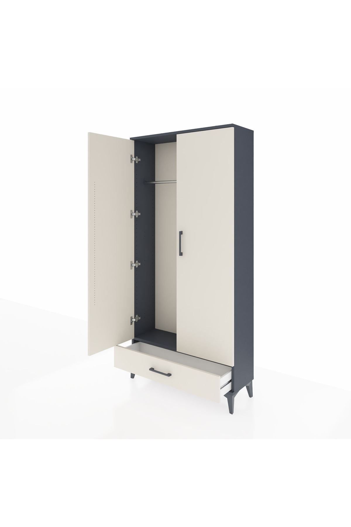 Arges Dolap Tek Raflı Tek Çekmeceli Tek Askılı 88x30x182 Antrasit-Aytaşı