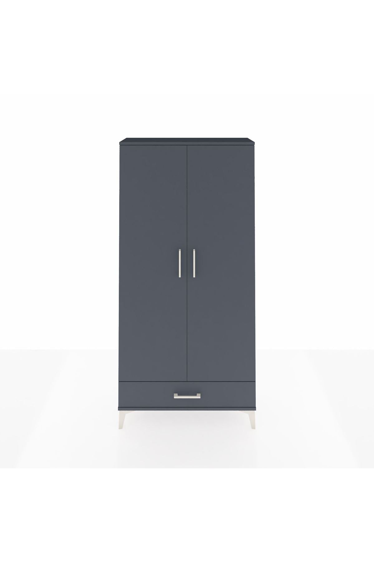 Arges Dolap Tek Raflı Tek Çekmeceli Tek Askılı 88x30x182 Antrasit-Antrasit