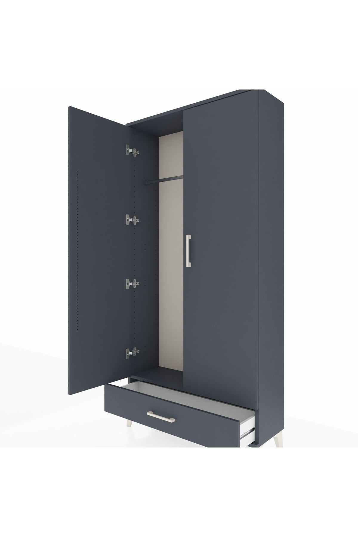 Arges Dolap Tek Raflı Tek Çekmeceli Tek Askılı 88x30x182 Antrasit-Antrasit