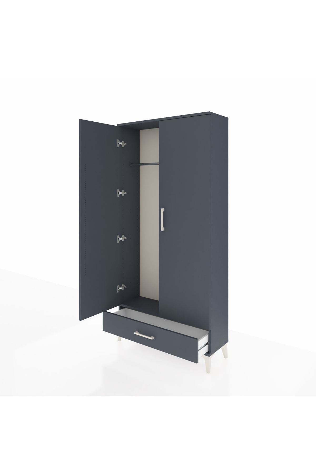 Arges Dolap Tek Raflı Tek Çekmeceli Tek Askılı 88x30x182 Antrasit-Antrasit