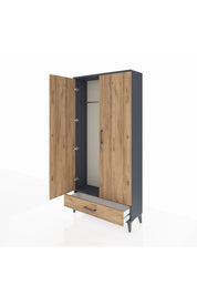 Arges Dolap Tek Raflı Tek Çekmeceli Tek Askılı 88x30x182 Antrasit-Çam