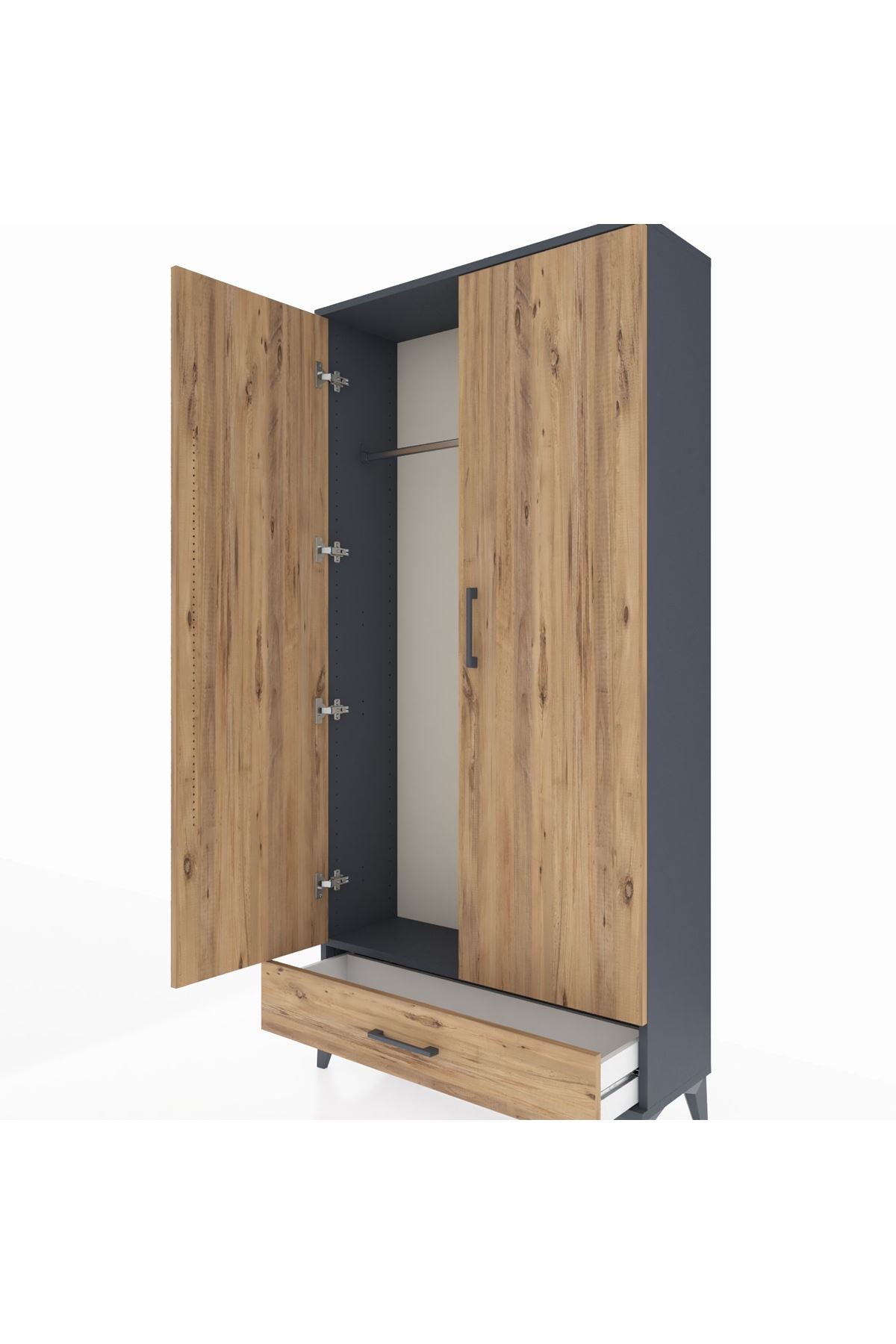 Arges Dolap Tek Raflı Tek Çekmeceli Tek Askılı 88x30x182 Antrasit-Çam