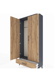 Arges Dolap Tek Raflı Tek Çekmeceli Tek Askılı 88x30x182 Antrasit-Çam