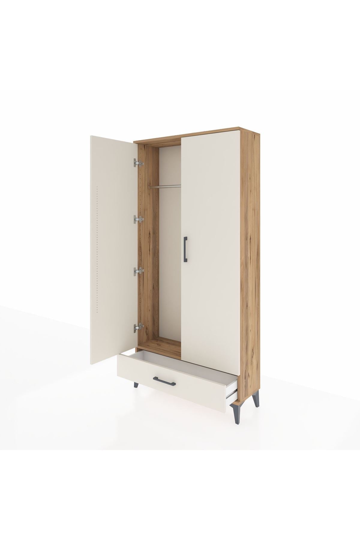 Arges Dolap Tek Raflı Tek Çekmeceli Tek Askılı 88x30x182 Çam-Aytaşı