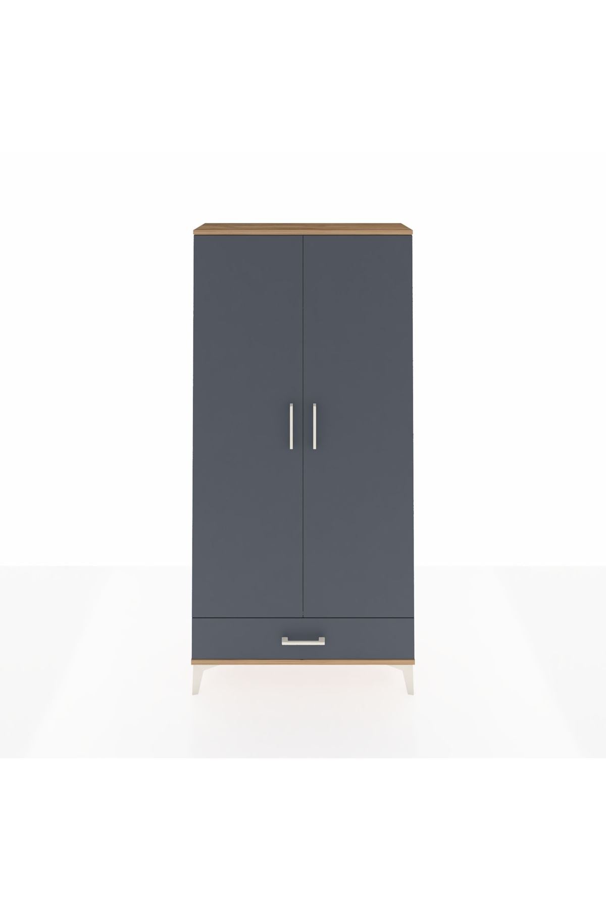 Arges Dolap Tek Raflı Tek Çekmeceli Tek Askılı 88x30x182 Çam-Antrasit