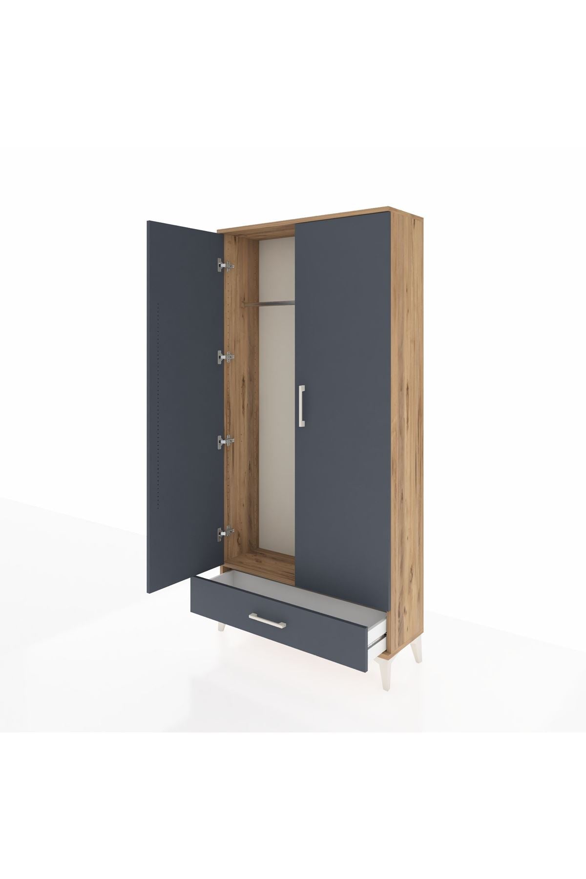 Arges Dolap Tek Raflı Tek Çekmeceli Tek Askılı 88x30x182 Çam-Antrasit