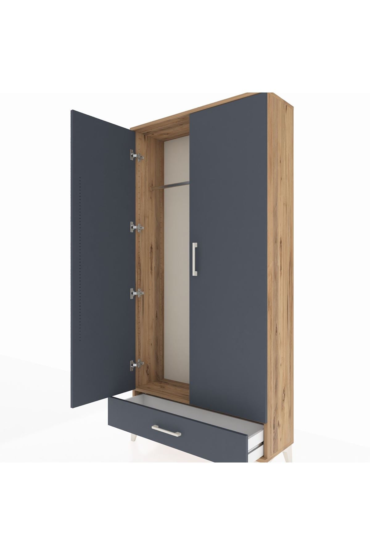 Arges Dolap Tek Raflı Tek Çekmeceli Tek Askılı 88x30x182 Çam-Antrasit