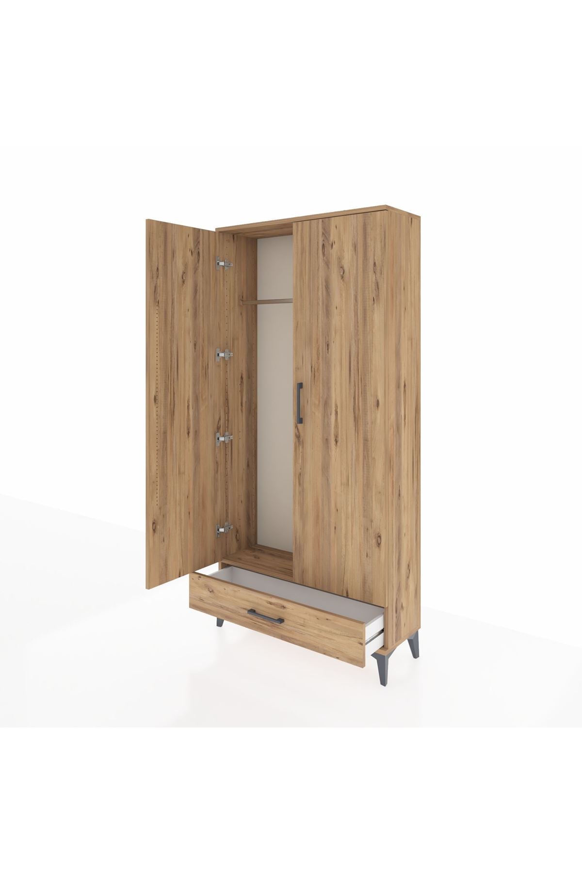 Arges Dolap Tek Raflı Tek Çekmeceli Tek Askılı 88x30x182 Çam-Çam