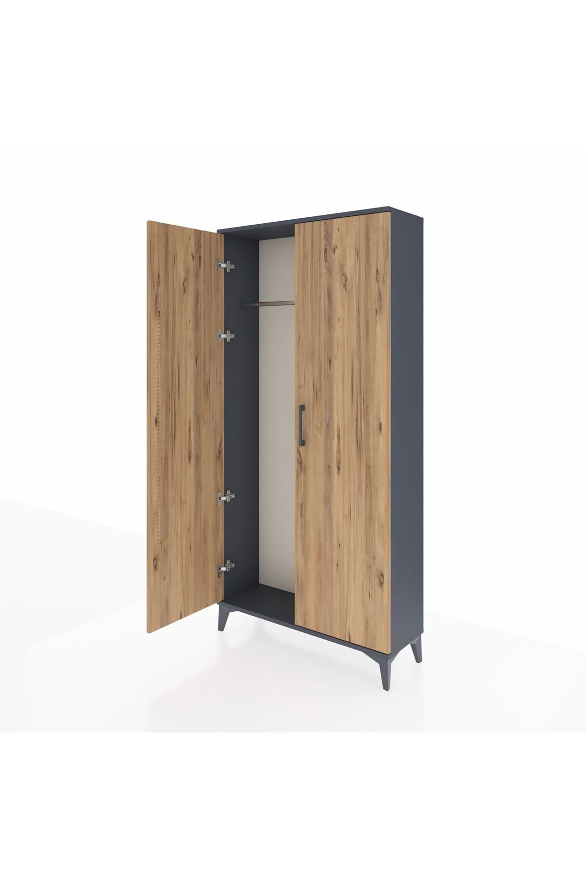 Arges Dolap 2 Kapaklı Tek Askılı 88x30x182 Antrasit-Çam