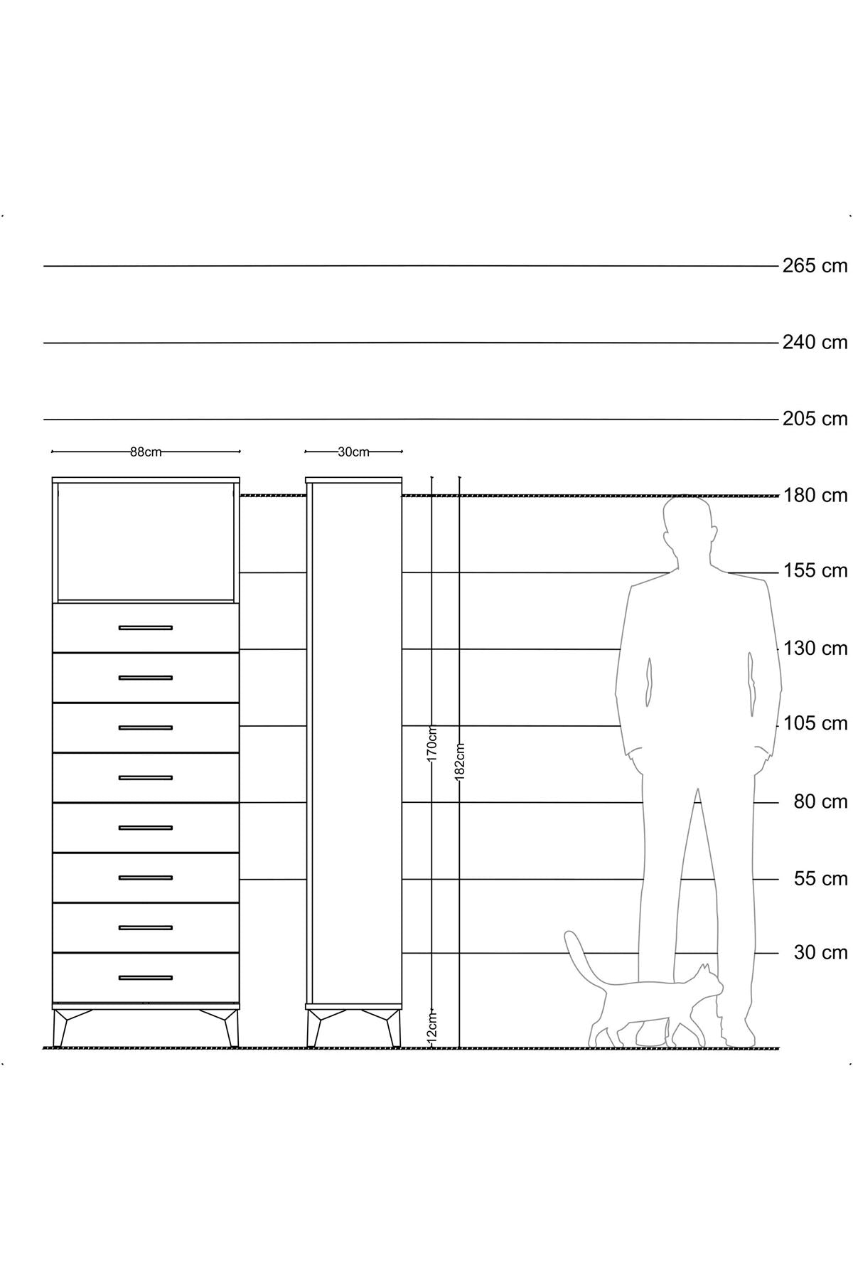 Arges Dolap Tek Raflı 8 Çekmeceli 88x30x182 Aytaşı-Aytaşı