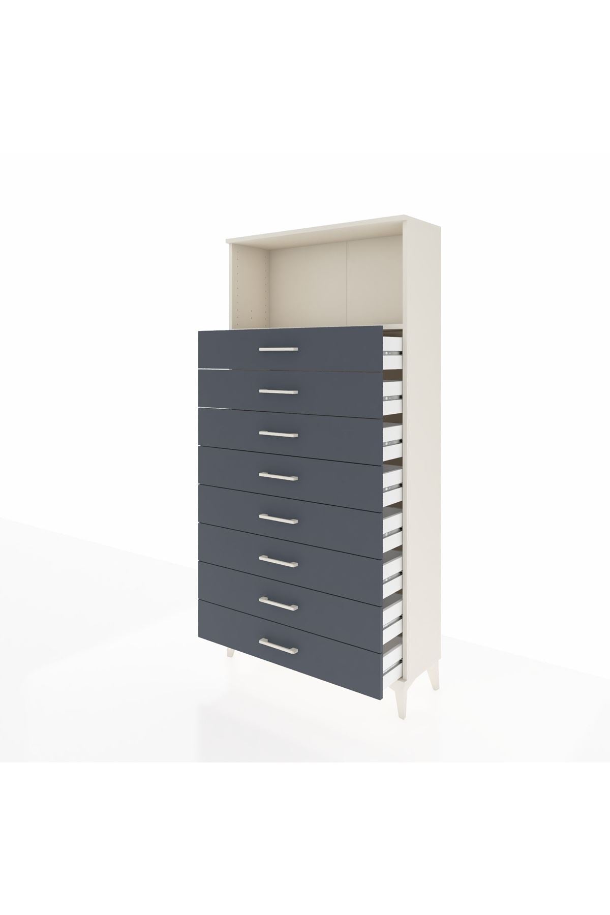 Arges Dolap Tek Raflı 8 Çekmeceli 88x30x182 Aytaşı-Antrasit