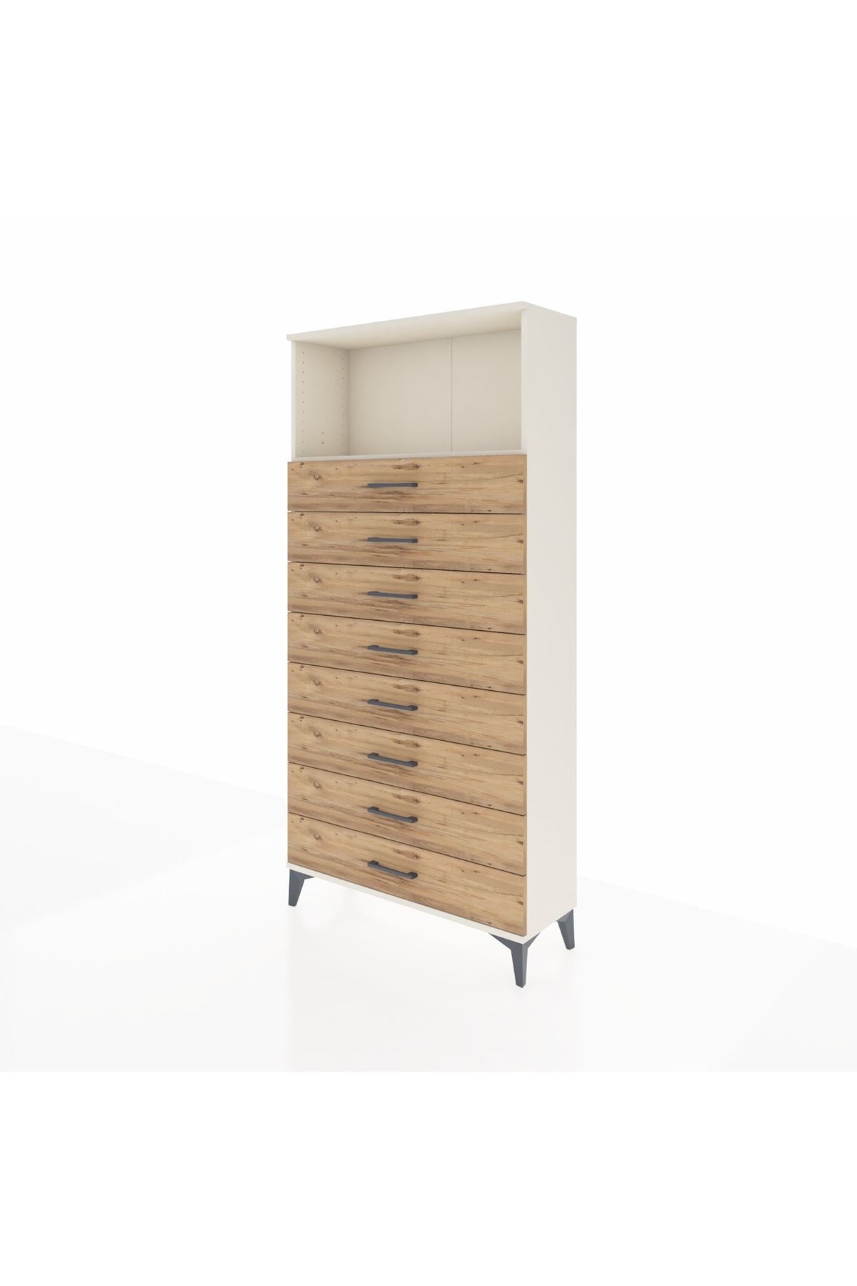 Arges Dolap Tek Raflı 8 Çekmeceli 88x30x182 Aytaşı-Çam