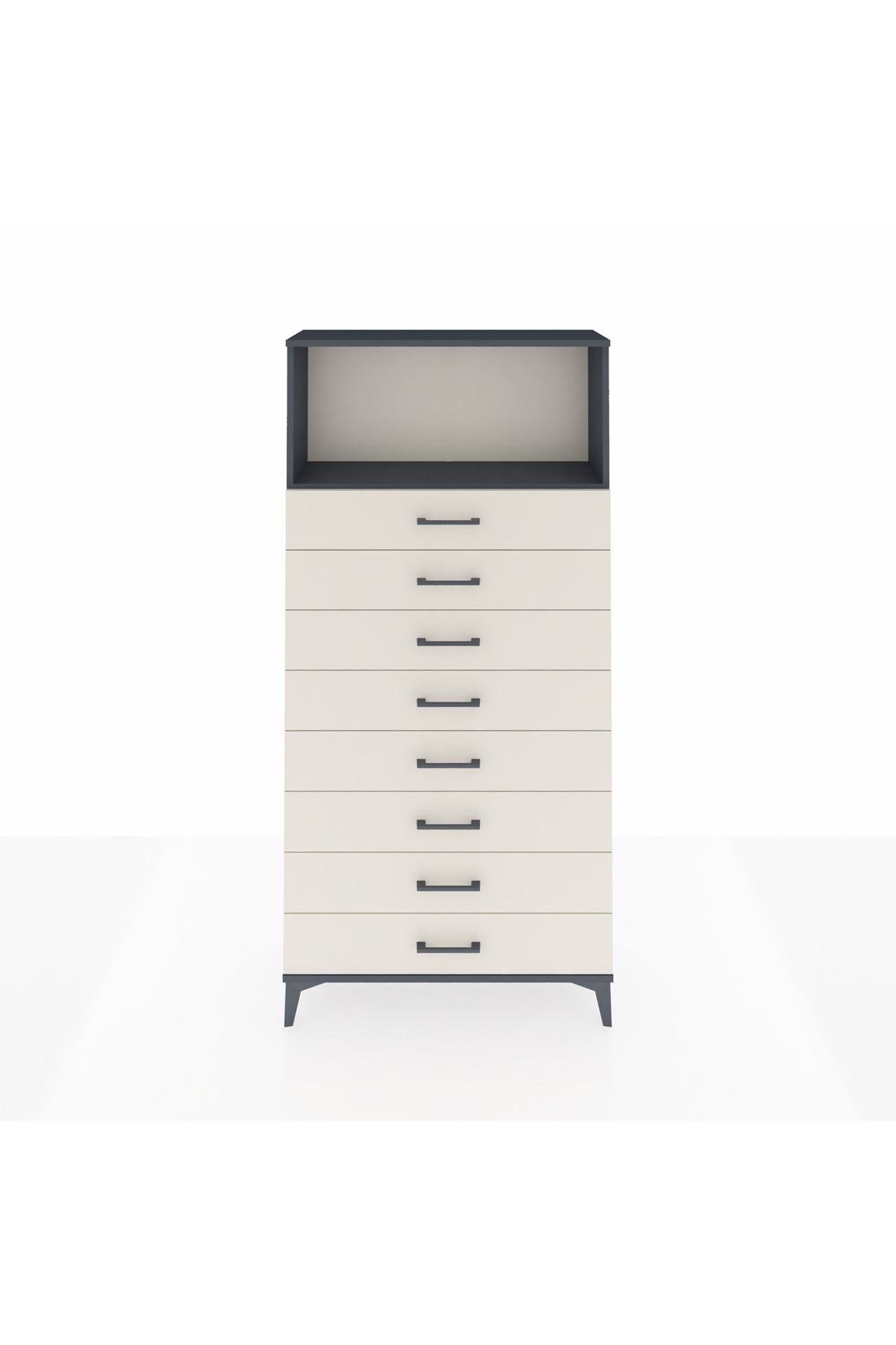 Arges Dolap Tek Raflı 8 Çekmeceli 88x30x182 Antrasit-Aytaşı