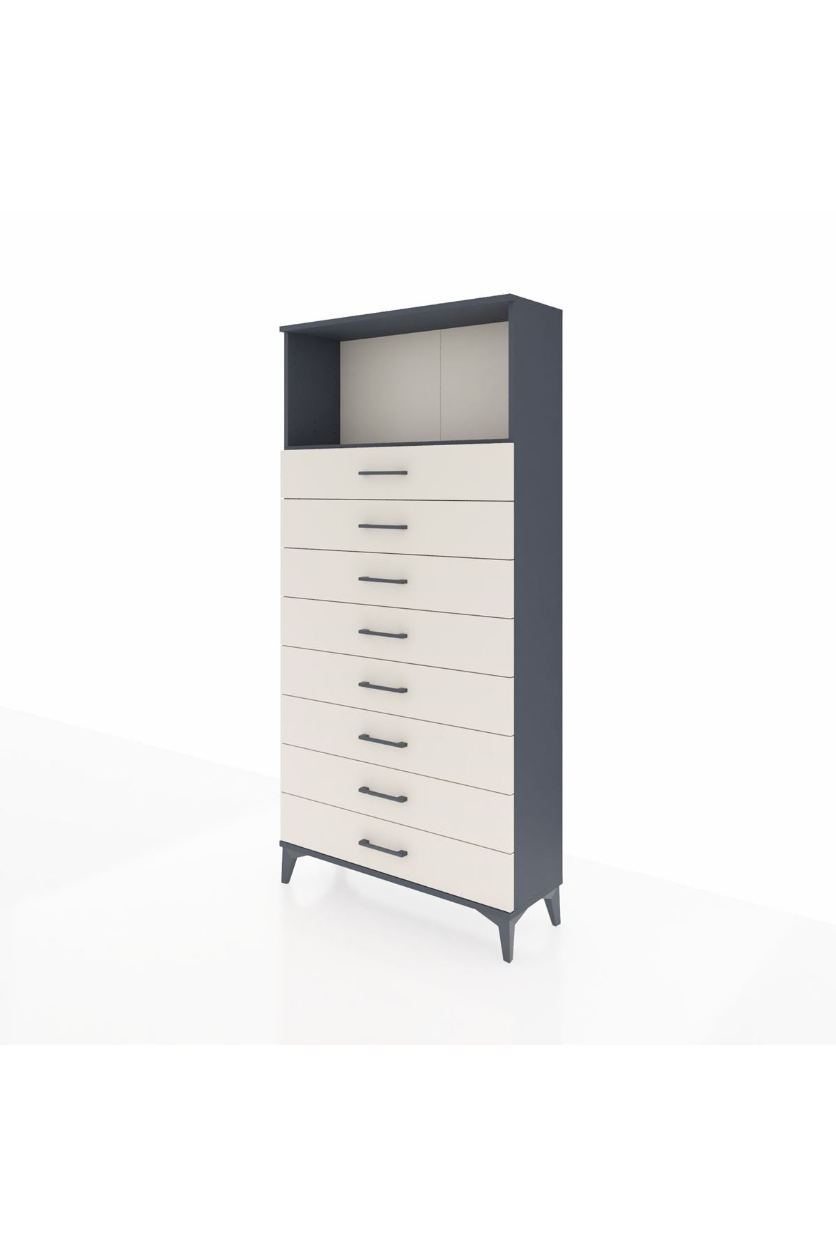Arges Dolap Tek Raflı 8 Çekmeceli 88x30x182 Antrasit-Aytaşı