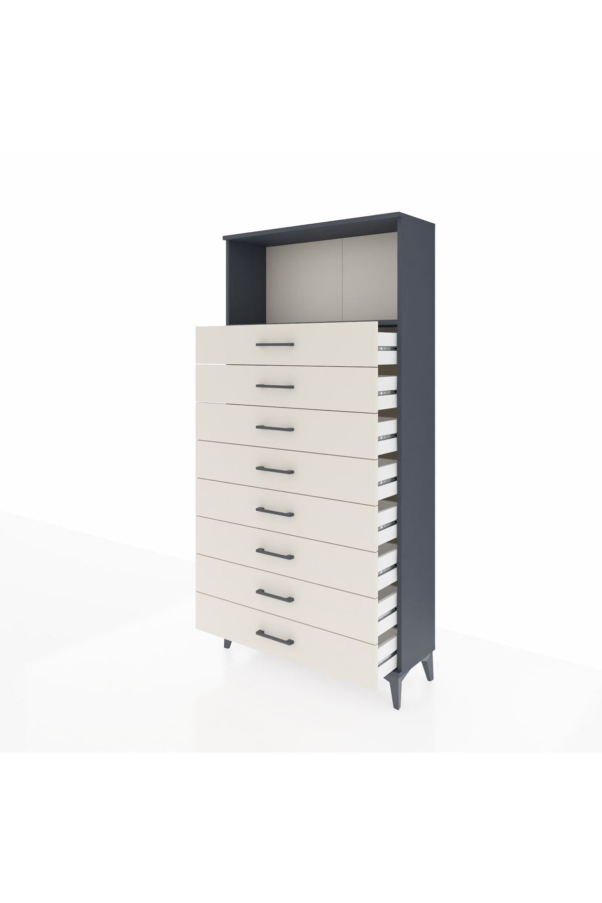 Arges Dolap Tek Raflı 8 Çekmeceli 88x30x182 Antrasit-Aytaşı