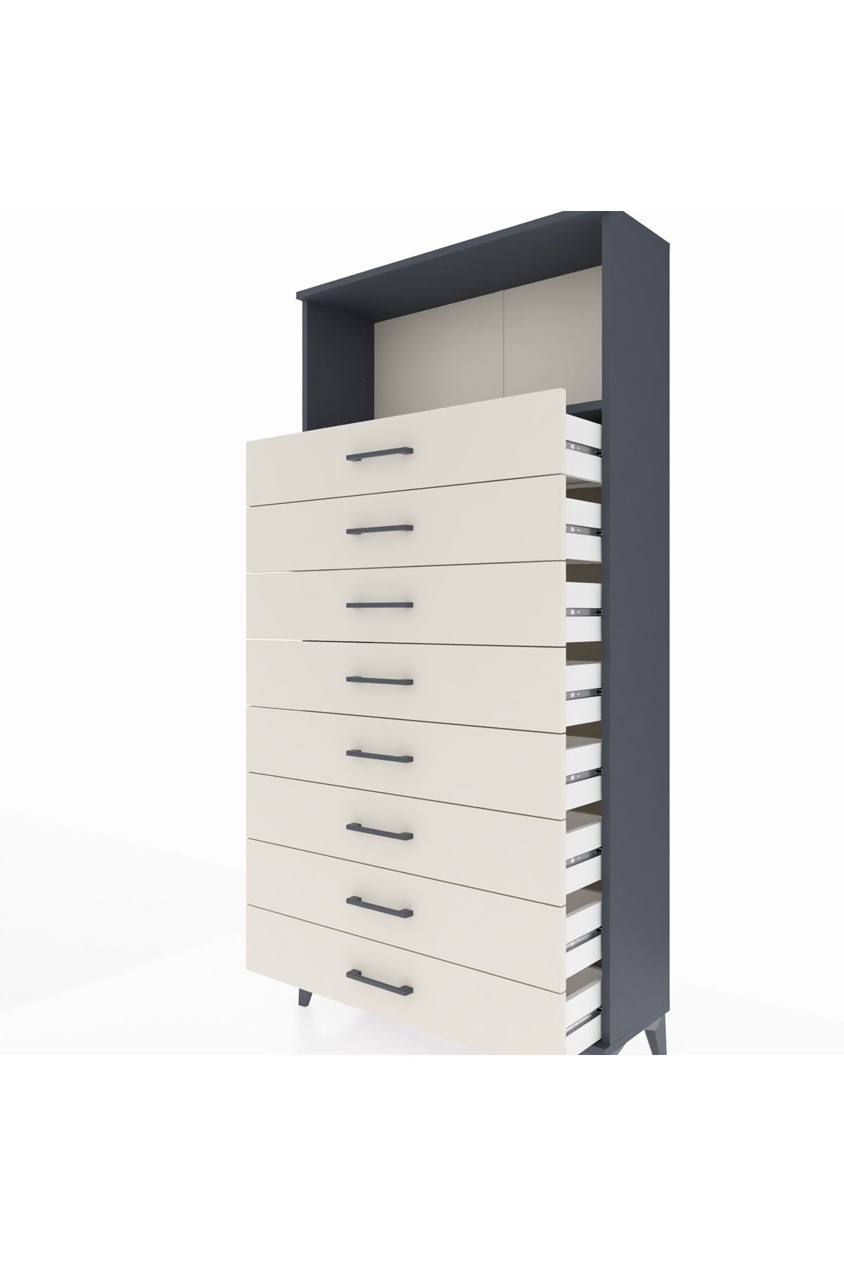 Arges Dolap Tek Raflı 8 Çekmeceli 88x30x182 Antrasit-Aytaşı