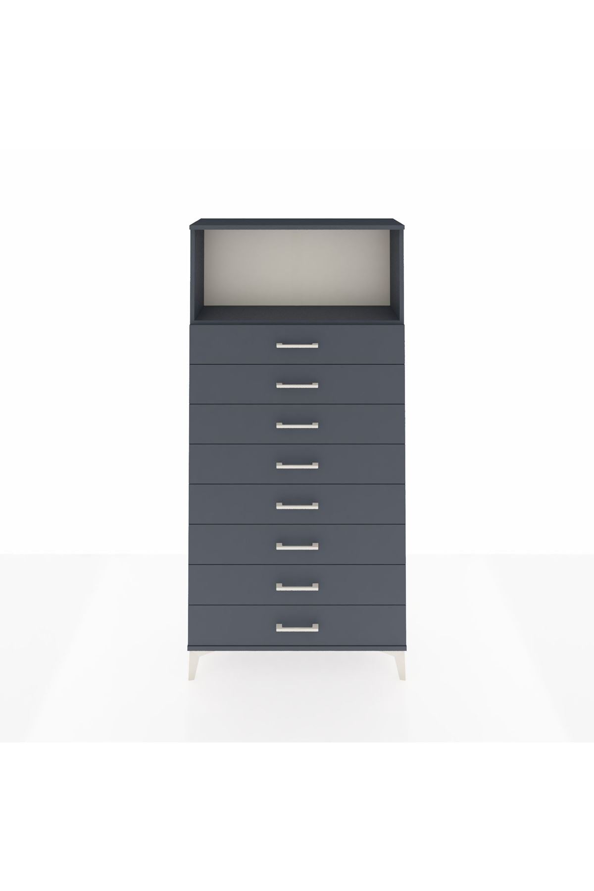 Arges Dolap Tek Raflı 8 Çekmeceli 88x30x182 Antrasit-Antrasit