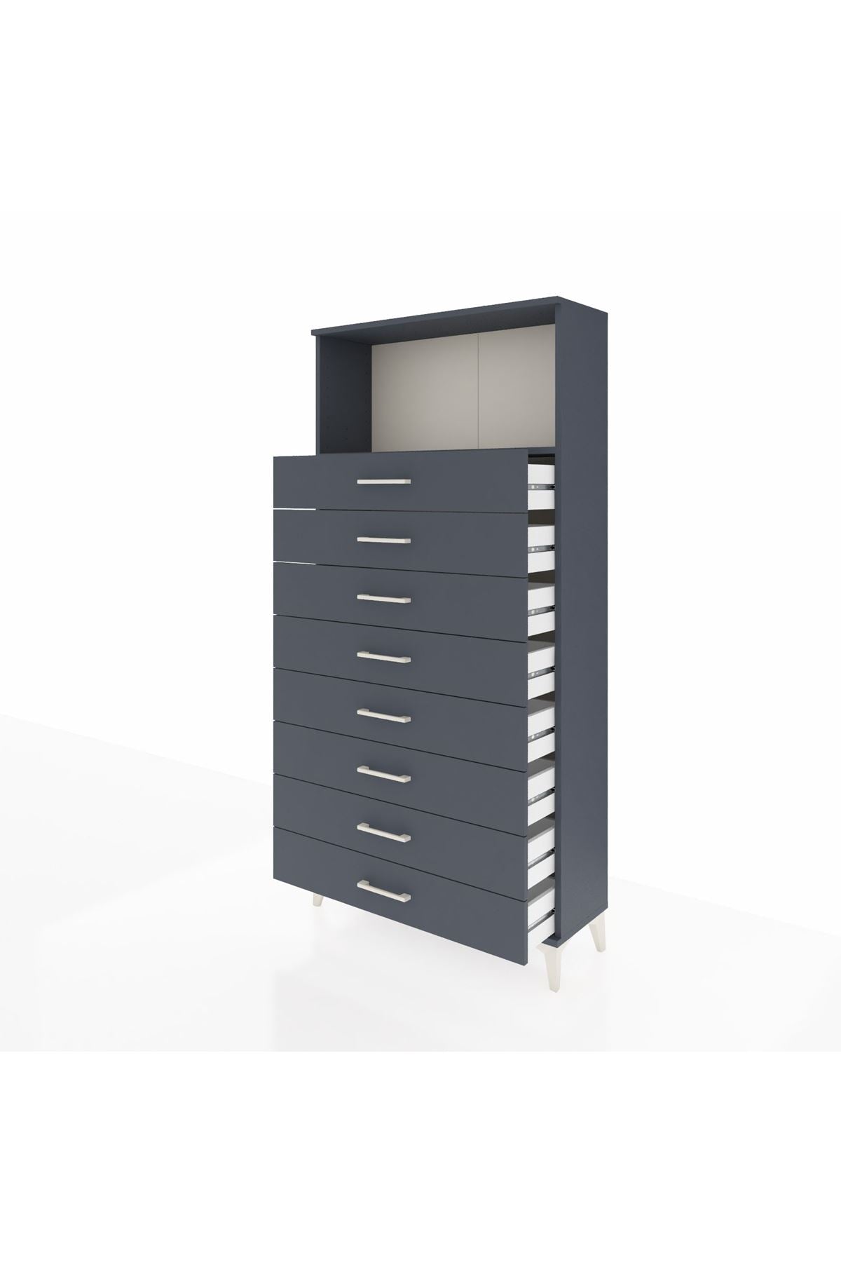 Arges Dolap Tek Raflı 8 Çekmeceli 88x30x182 Antrasit-Antrasit